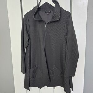 FH Clothing Co Pinstripe Full Zip Mock Neck Asym Jacket Small Black Lagenlook